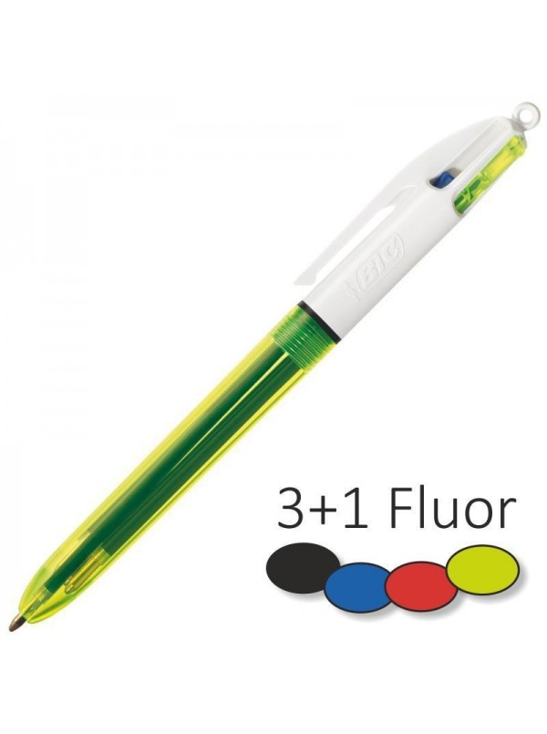 Bic 4 colori fusto Fluo Penna a sfera Nera, rossa, blu, giallo fluo a scatto