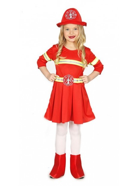 Costume Vigilessa Del Fuoco Tg. 10-12 Anni Vestito Carnevale Bambina  Pompiere