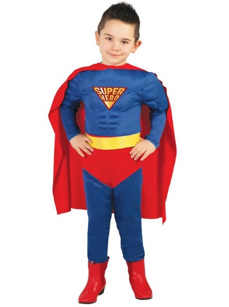 Costume Superman Muscle Hero Tg 7-9 Anni Vestito carnevale Bambino