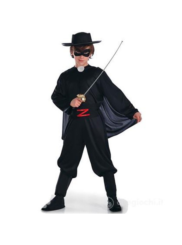 Costume Zorro Bambino Carnevale - Tuta con mantello, maschera, cappello e  copristivali