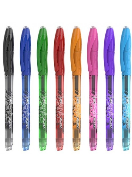 Penna Bic Gelocity Illusion Cancellabile Gel Nera Rossa Blu Colorata