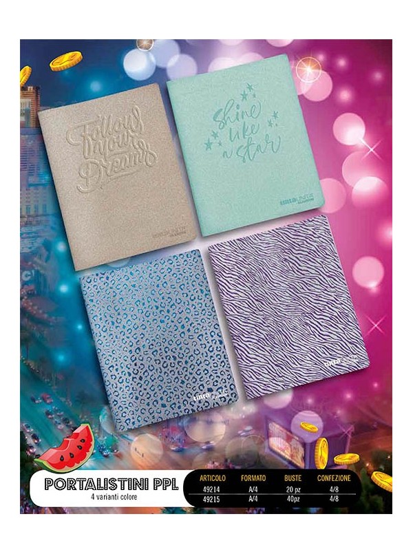 Portalistino Tinta Unita Glamour Glitter 40 Buste A4 Veline Copertina in PPL