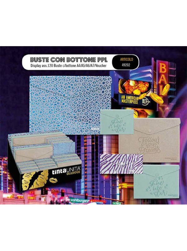 Busta con bottone A5 Tinta Unita Glamour Glitter porta documenti 22x15