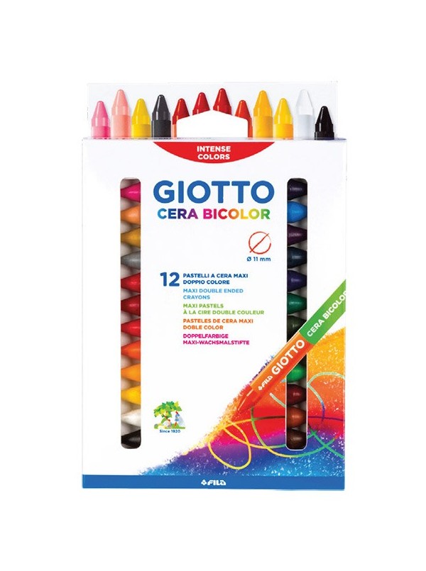 Pastelli a cera Giotto Bicolor 12pz 24 colori maxi Scuola colorare