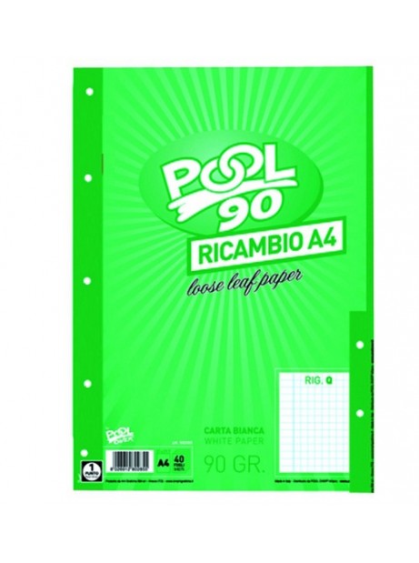 Fogli ricambi schedario A4 Quadretti 10M banda rinforzata 1/2° elementare  100Gr 40Fg