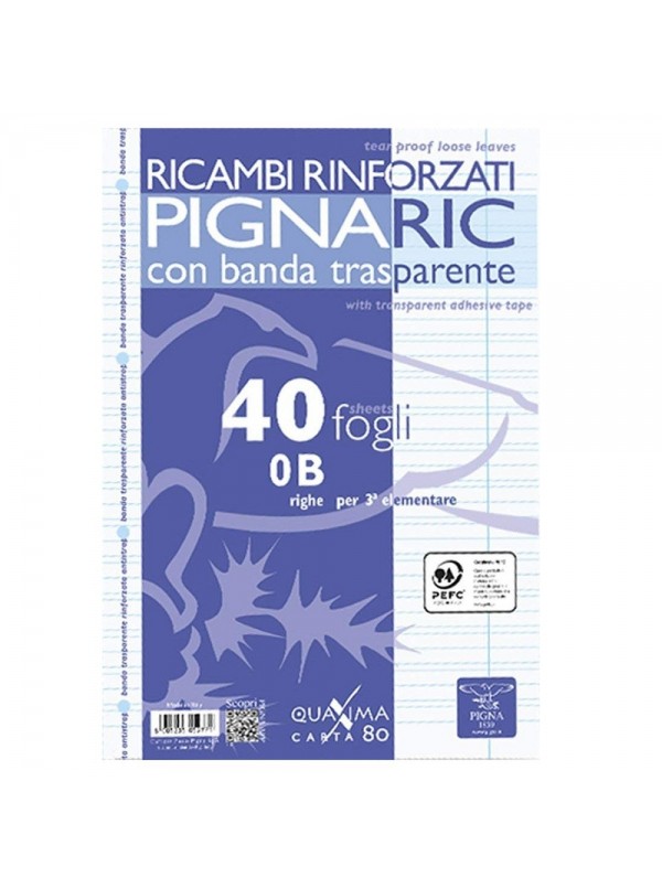 Ricambio Pool Fogli a Buchi A5 Rinforzati Righe 4-5 Elementare con Margine  100 Gr. Confezione 40 Fogli