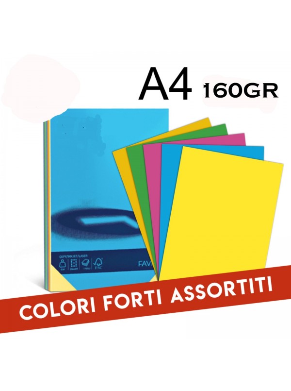 Risma Cartoncino 5 Colori forti Assortiti A4 160GR 125pz