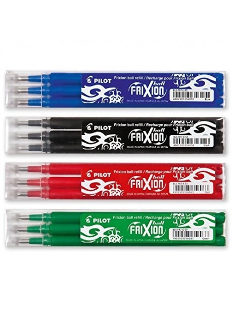 Refill Ricarica Penna Pilot Frixion Conf. 3pz Nera Rossa Blu Verde