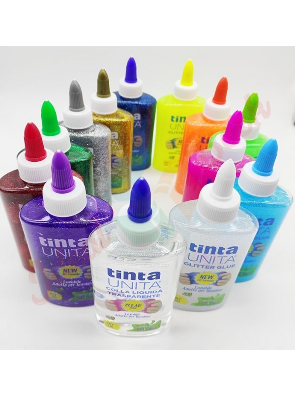 Tinta Unita Slime Colla Glitter Colori Fluo Pastello e attivatore pronto