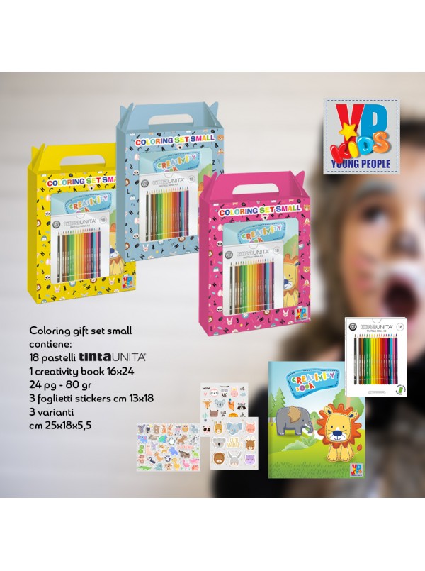 Activity Set per bambini Album da colorare + 18 pastelli a matita +  stickers animali