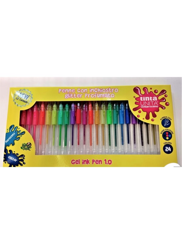 Confezione da 24 penne a Gel Glitter Profumate Glitterate Tinta Unita
