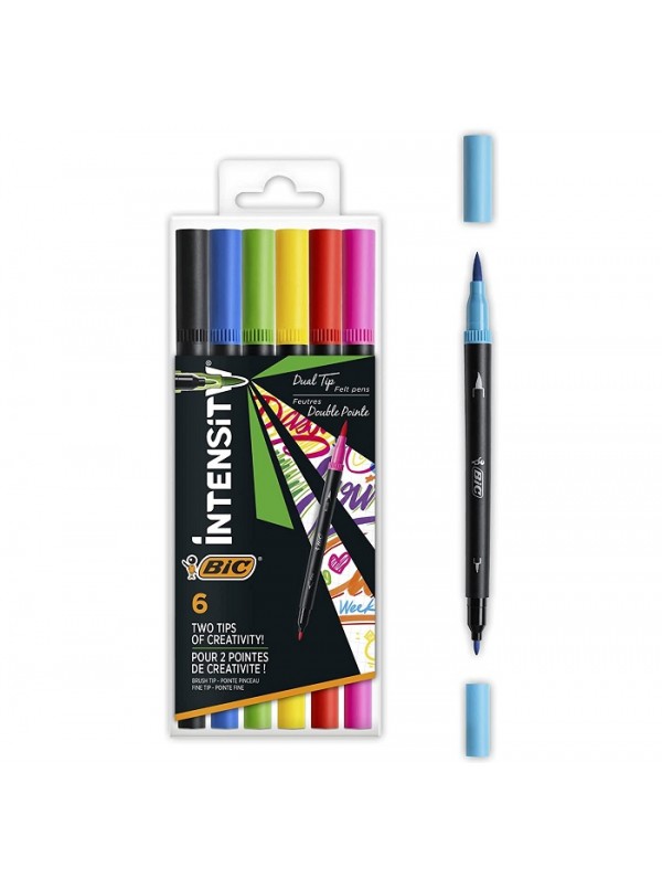 BIC Intensity, Pennarelli Colorati Doppia Punta, Punta in Feltro e Punta a  Pennello, Brush