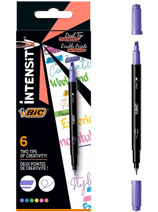 Bic Intensity Dual Tip, doppia punta Evidenziatore e Penna Ultra fine kit  6pz