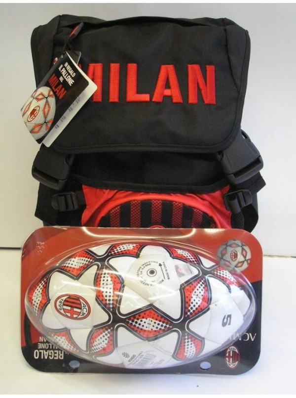 Zaino Milan Rosso/nero - Pallone in omaggio - Tasca porta pallone in rete -  Spallacci imbottiti 38 x 30 x 19 cm